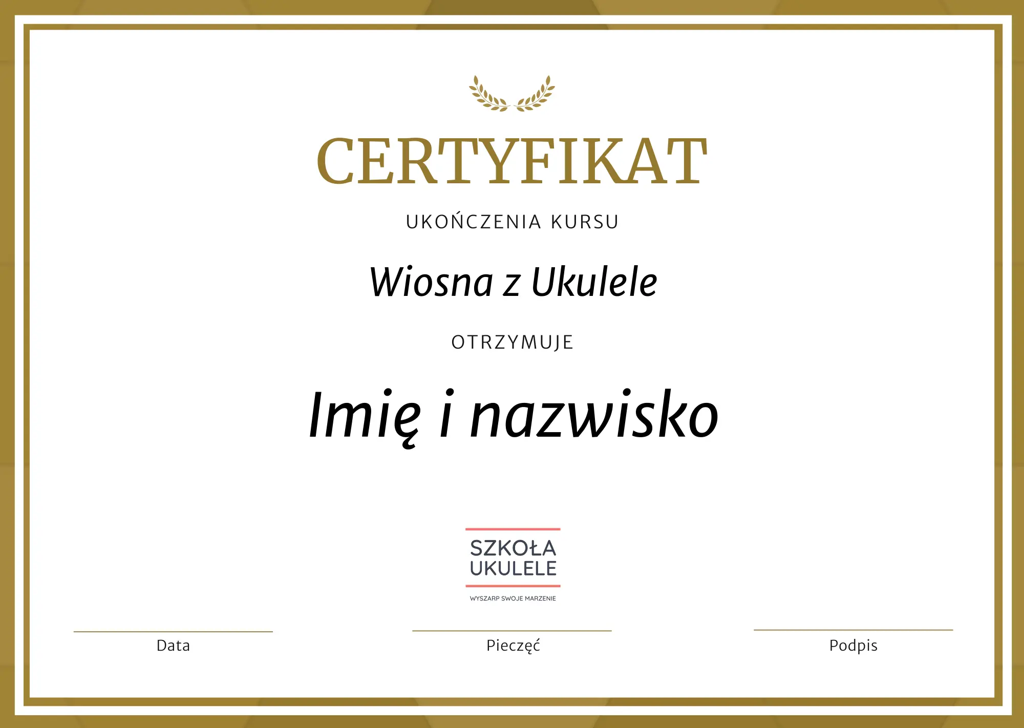Wiosna z ukulele - certyfikat ukończenia