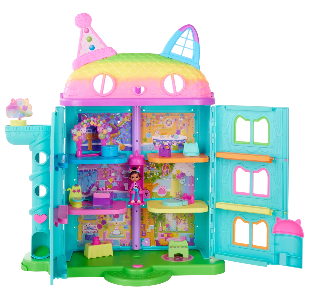 Kolorowy domek  otwierany, wszystkie pomieszczenia, winda i figurka Gabi