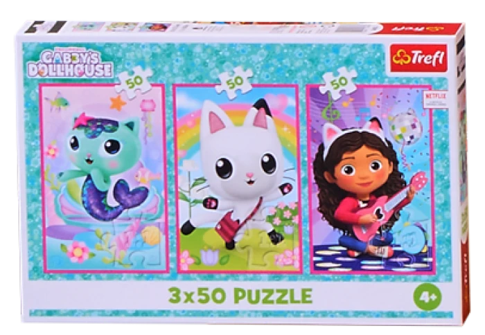 Pudełko 3x50 puzzli Koci domek Gabi firmy Trefl