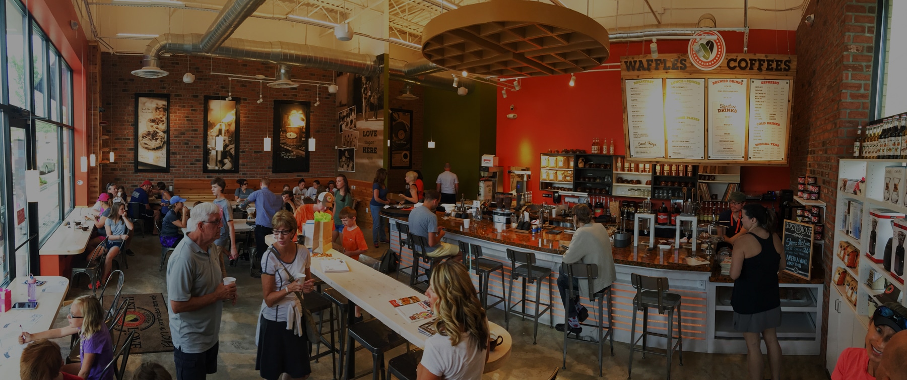 Warm interior of a Just Love Coffee Cafe