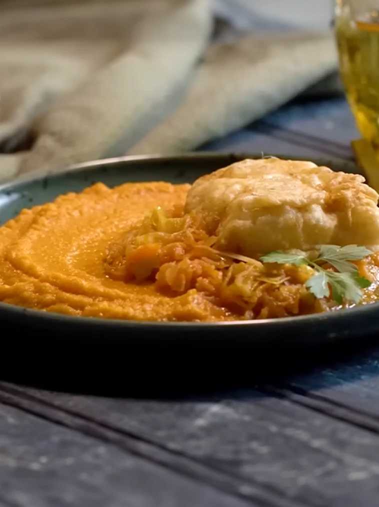 Box Złocista ryba w panierce na talerzu