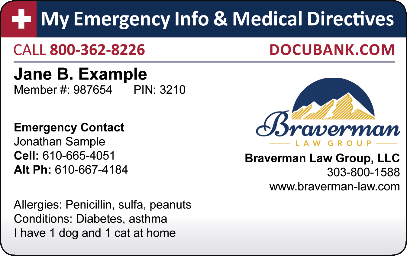 DocuBank sample card displaying firm branding DocuBank sample card displaying firm branding