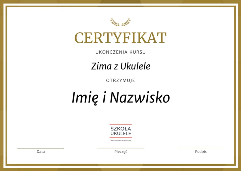 Zima z ukulele - certyfikat