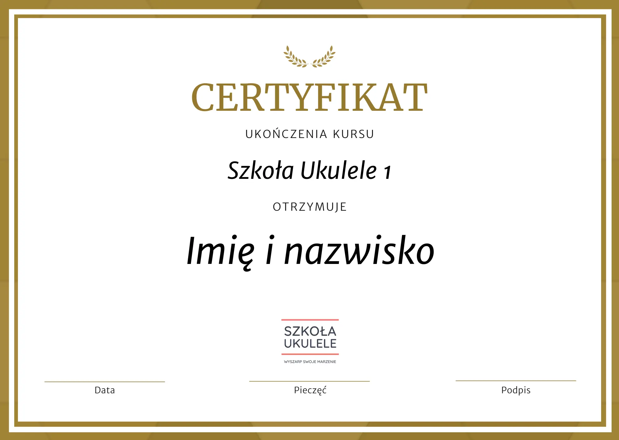 Szkoła Ukulele - certyfikat