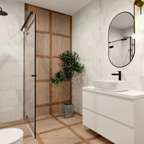 Nowoczesne projekty łazienek Kraków Nowoczesna łazienka z orientalnym twistem