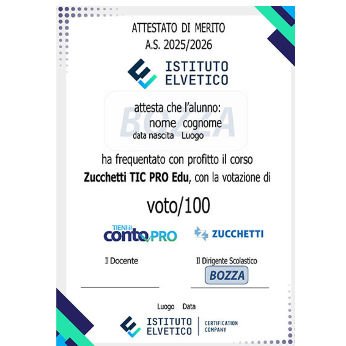 Attestato di merito Zucchetti TIC PRO Edu