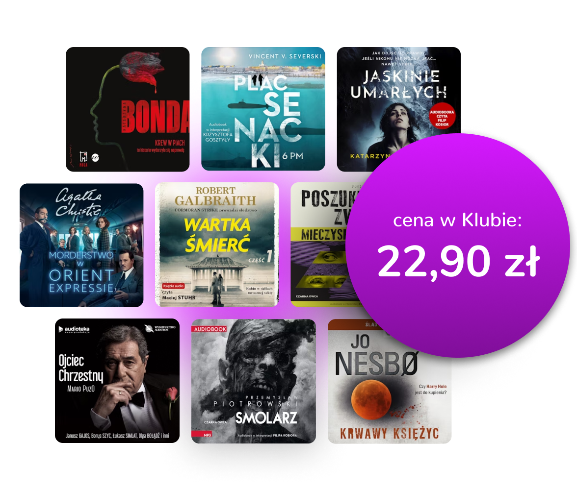 Okładki dostępnych audiobooków z nałożoną na nie ceną 22,99 zł