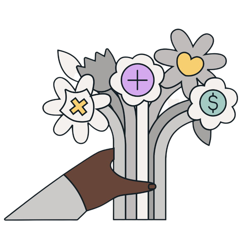 Illustration of hand holding flowers