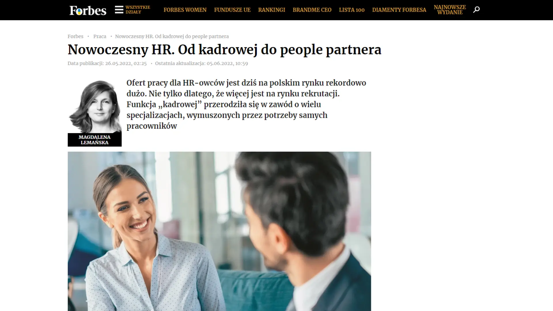 Forbes - Nowoczesny HR. Od kadrowej do people partnera