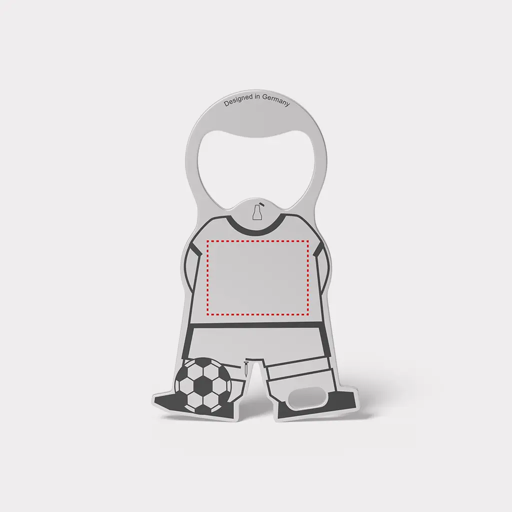 Technische Detailansicht der Lasergravur-Fl&auml;che auf dem Karl Soccer &ndash; Platzierung Ihres Logos auf dem Edelstahl-Fu&szlig;baller.