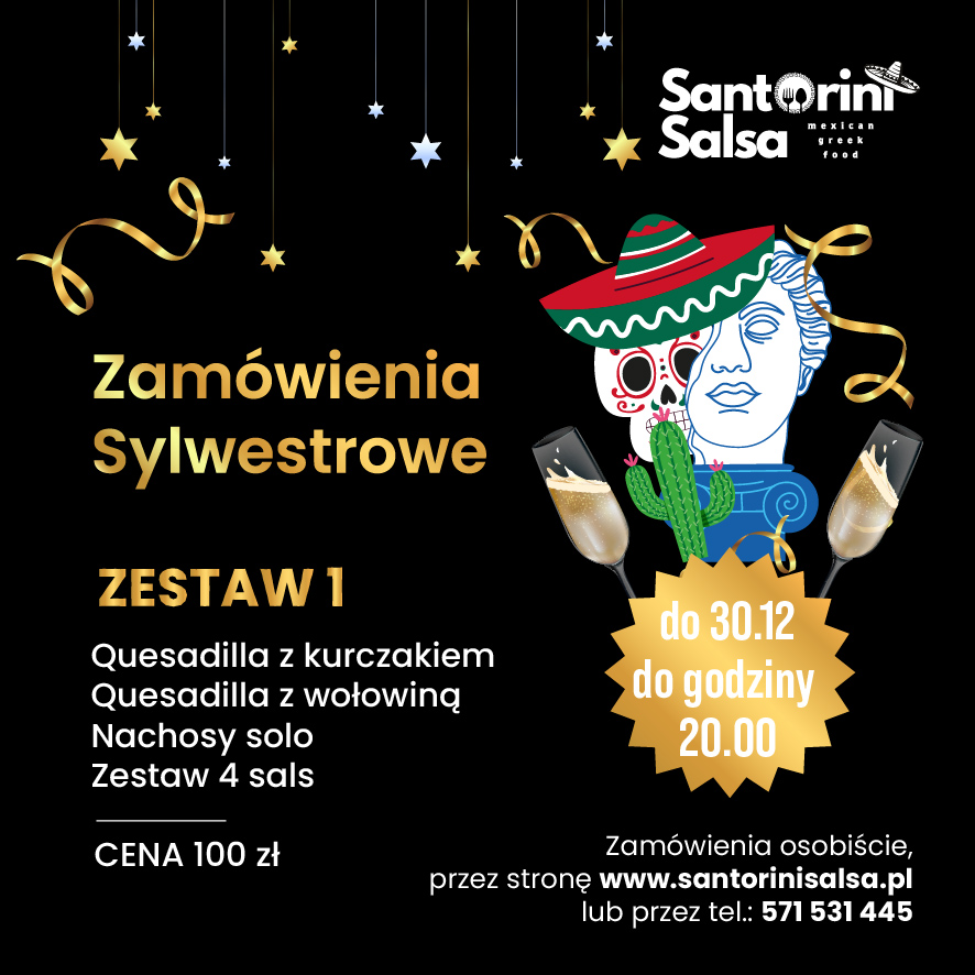 Zamów swój zestaw sylwestrowy od Santorini Salsa i pozwól, aby smaki Meksyku i Grecji uświetniły Twoją sylwestrową noc! 🎉 Zestaw PART 1 to świetna opcja na sylwestrowy wieczór z nutą kuchni Santorini Salsa.