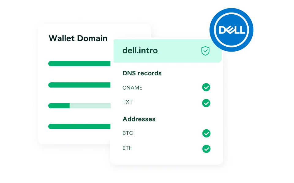 Corporate wallet domain with verified DNS records and linked BTC and ETH addresses