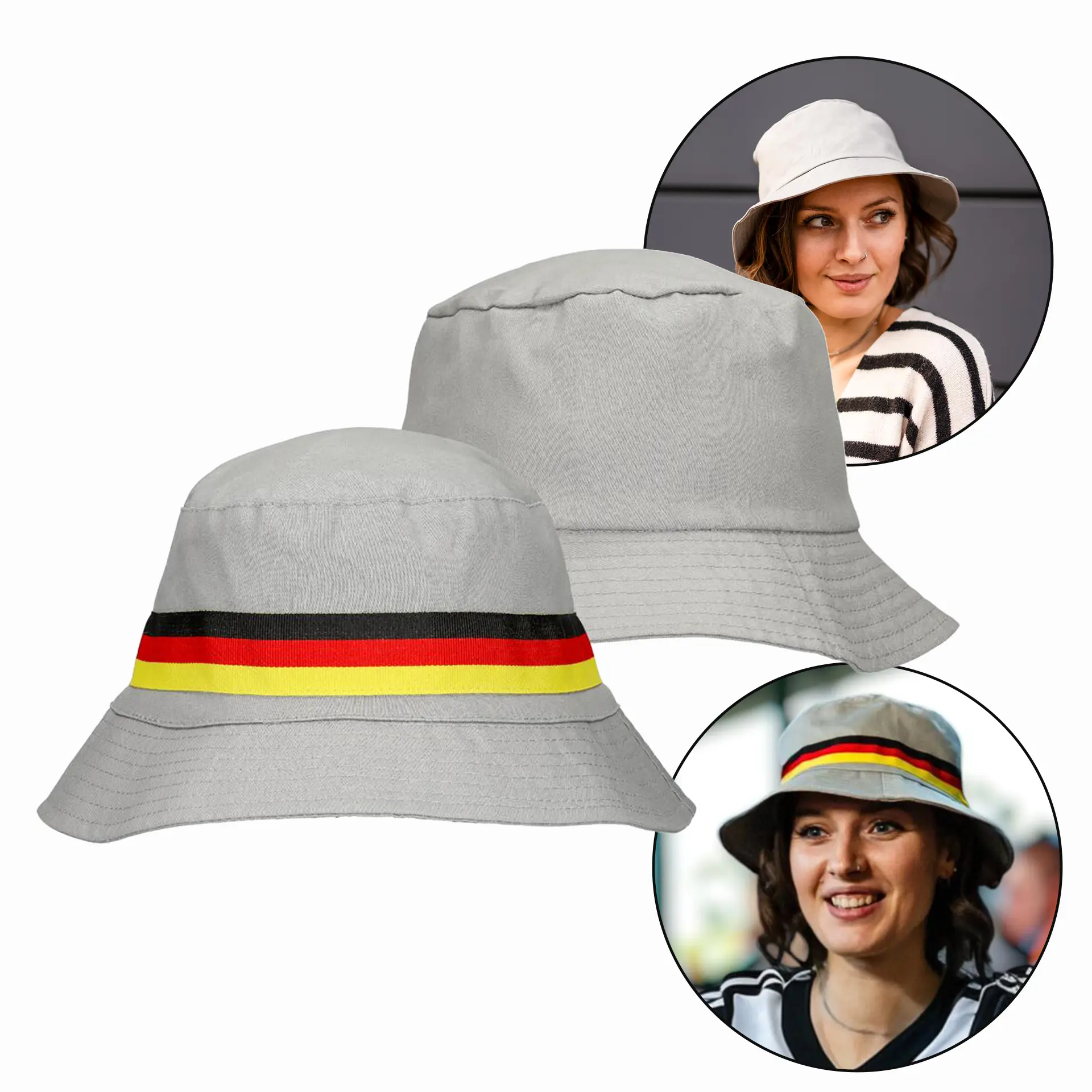 2-in-1 Wendehut Deutschland grau Baumwolle Bucket Hat