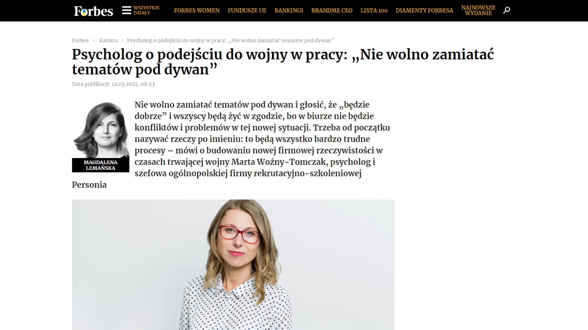 Forbes - Psycholog o podejściu do wojny w pracy