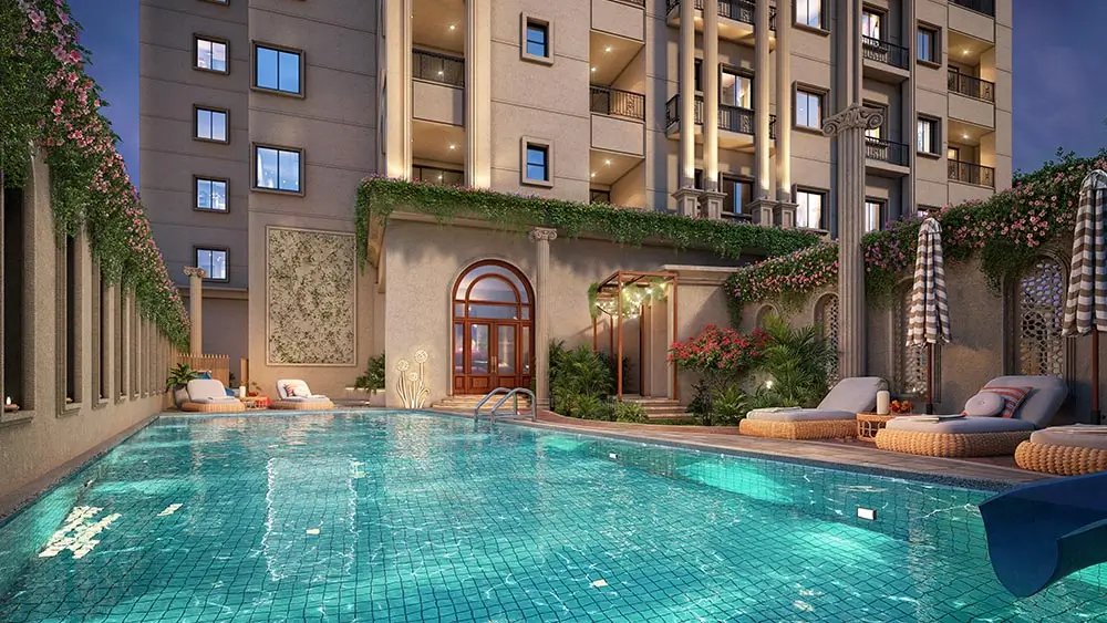 Showing the Swimming pool and basement of nawah emporio