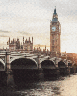 3 slide gif video highlighting Ireland, including a sheep, the cliffs of Moher, and historic buildings along the river.