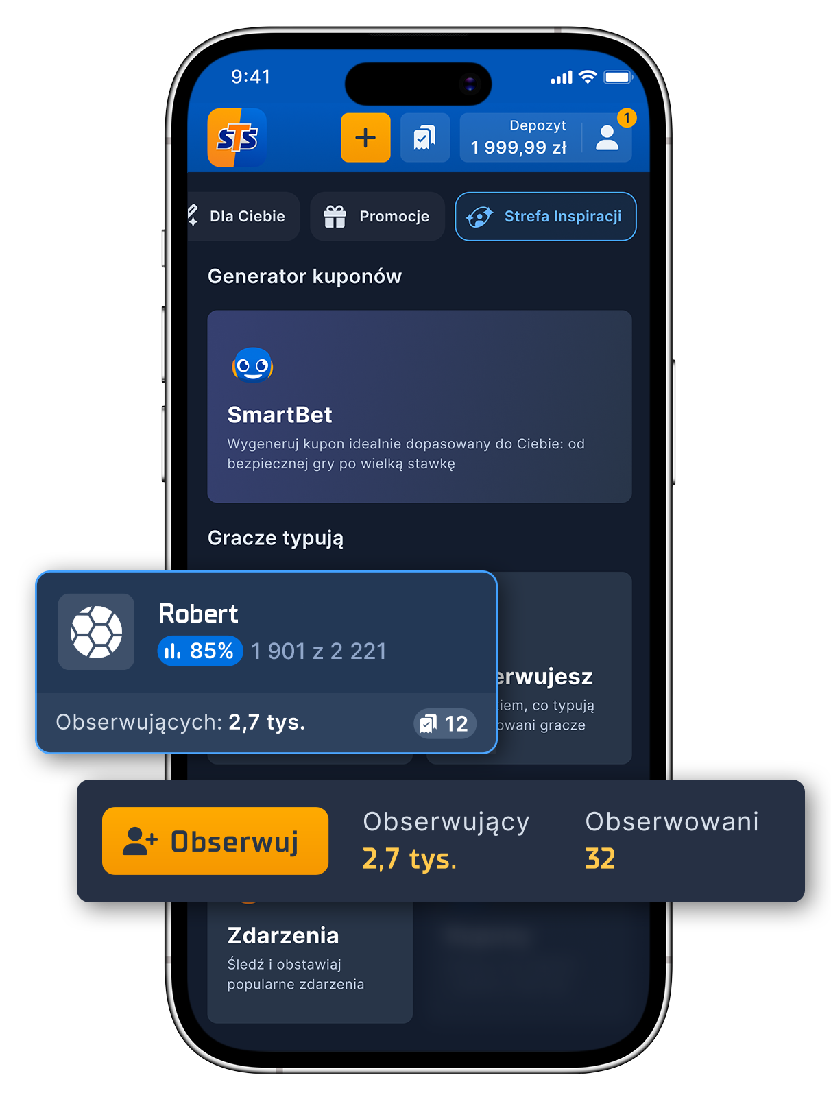 aplikacja sts na telefonie. dodaj kupon do obserwowanych
