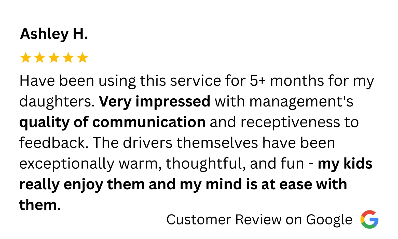 Customer review from Ashley H.