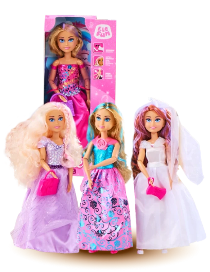 Zestaw 4 lalek księżniczek różowo-biało-niebieskich sukienkach