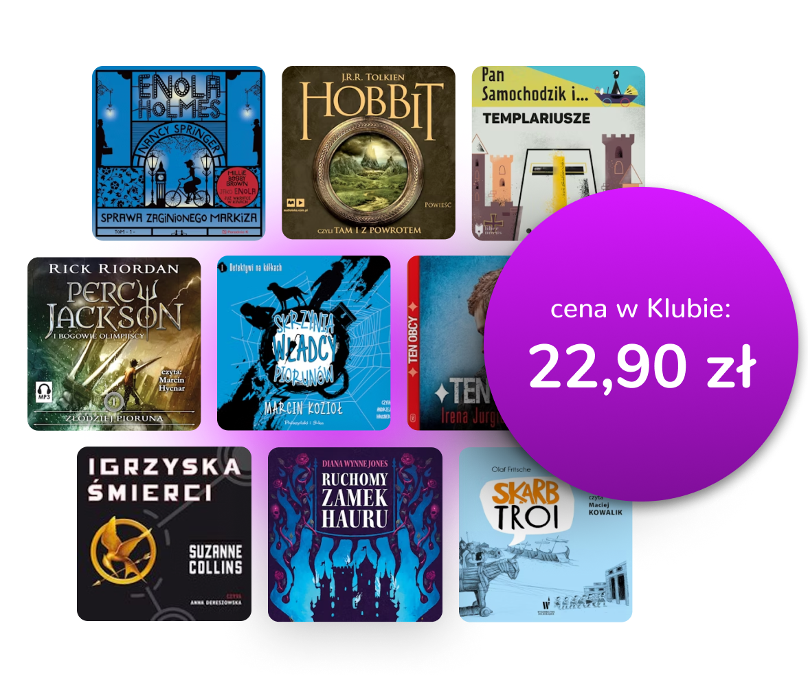 Okładki dostępnych audiobooków z nałożoną na nie ceną 22,99 zł